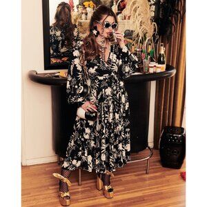 NWT Meghan LA LilyPad Midi Dress in Dahlia Black